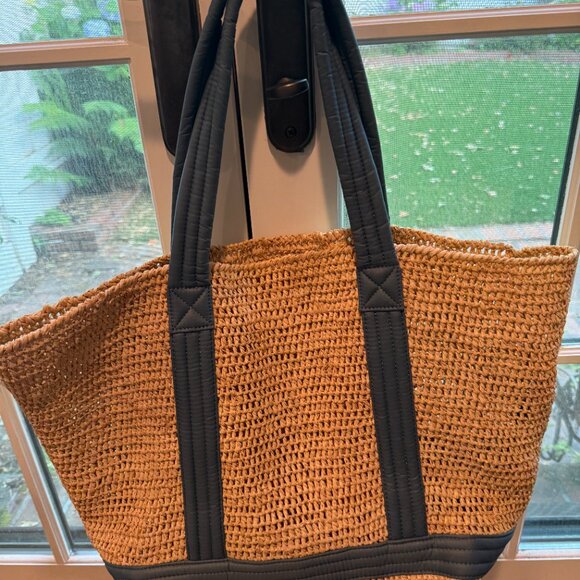 MZ Wallace Raffia Tote with Blue Nylon trim - Picture 2 of 6